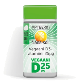 Kuva Apteekin Sana-sol Vegaani D3-vitamiini 25 mikrog 180 tabl/59g