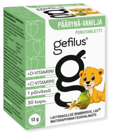 Kuva Gefilus +D Päärynä-vanilja purutabletti, 30 tabl.