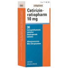 CETIRIZIN-RATIOPHARM 10 mg 30 fol tabl, kalvopääll